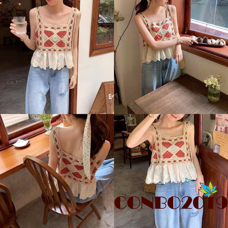Áo Thun Nữ Không Tay Cổ Vuông Phong Cách Bohemian Thời Trang