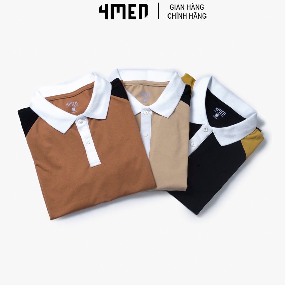 Áo polo nam trơn đẹp 4MEN PO063 phối tay nhiều màu sắc trẻ trung, cổ trụ, form suông, chính hãng hàng hiệu giá rẻ