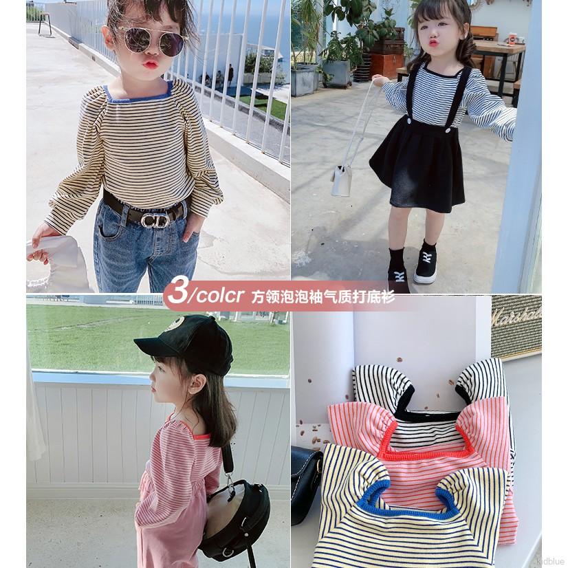 Áo thun tay dài phối họa tiết kẻ sọc thời trang dành cho bé gái