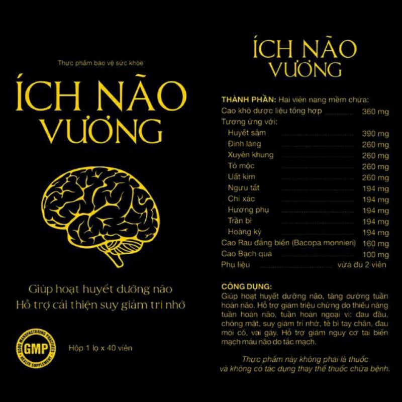 Viên uống hoạt huyết ÍCH NÃO VƯƠNG, giúp giảm đau đầu, suy giảm trí nhớ, tê bì chân tay, đau mỏi cổ, vai gáy