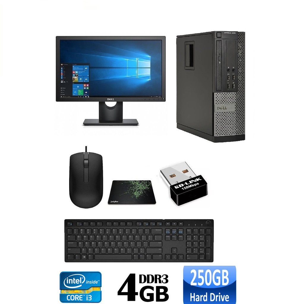 Bộ máy tính để bàn DELL core i3, RAM 4GB, SSD 240GB + HDD 500GB, Màn hình DELL 19 icnh.. Bảo hành 2 năm