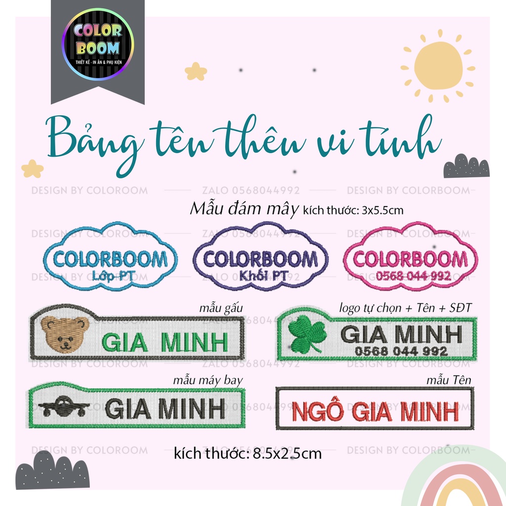 Thêu Tên Bé - Thêu Phù Hiệu - Thêu Vi Tính -  dùng để ủi -may vào áo, quần, cặp, balo