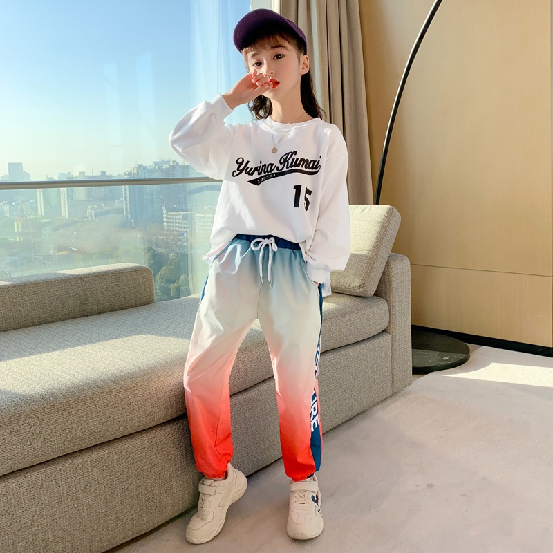 4-15 years old children's clothing girl suit fashion long-sleeved shirt + casual pants two-piece suit