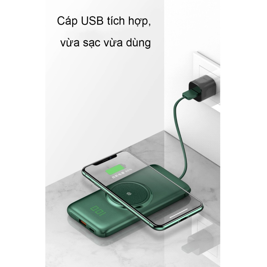 Pin sạc dự phòng 10000mAh hiển thị thông số tích hợp dây sạc đi kèm GreenPower thế hệ mới