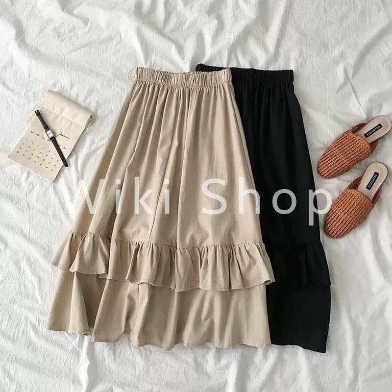[C23] Chân váy ulzzang KAKI 2 TẦNG dáng suông cạp chun chất kaki dày dặn cực tôn dáng nữ tính (sỉ từ 5sp bất kì)