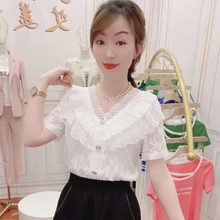 Áo chiffon nữ cổ chữ v phối ren