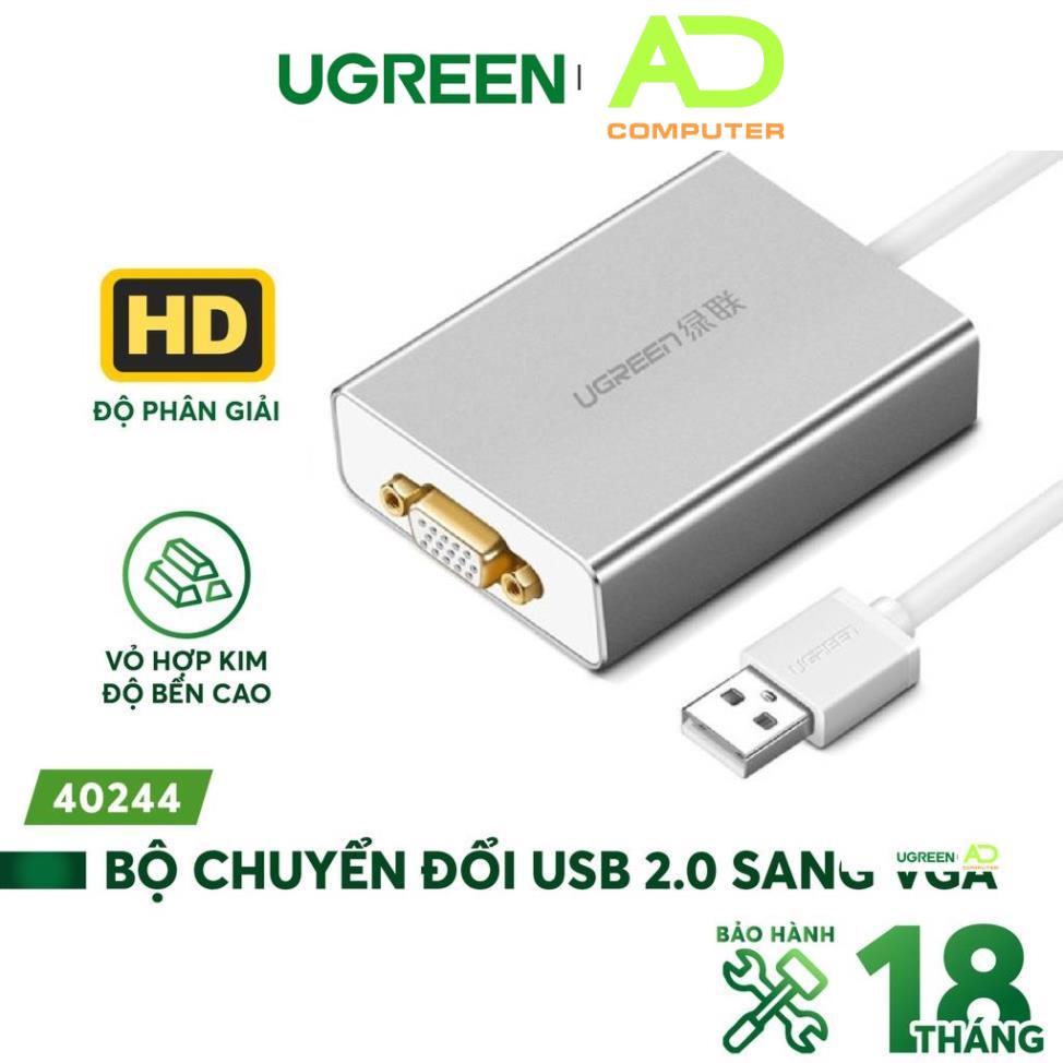 Bộ chuyển đổi USB 2.0 sang VGA vỏ hợp kim UGREEN 40244
