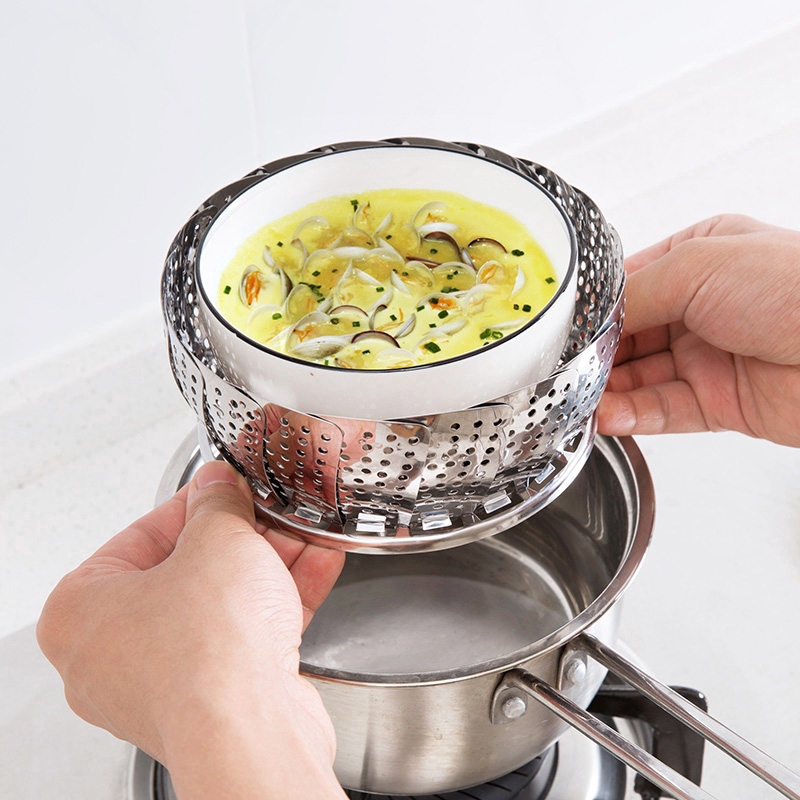 Dĩa hấp thức ăn có thể thu vào 3 size bằng thép không gỉ sử dụng cho nồi áp suất tiện dụng chất lượng cao