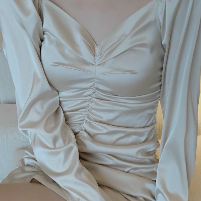 IELGY Đầm dài tay phong cách retro quyến rũ sang trọng cho nữ