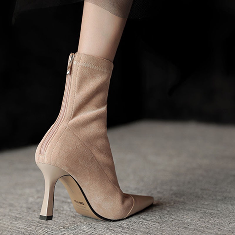 Giày bốt cao gót mũi nhọn chất liệu co giãn thoáng khí phong cách mùa thu thanh lịch cho nữ | BigBuy360 - bigbuy360.vn