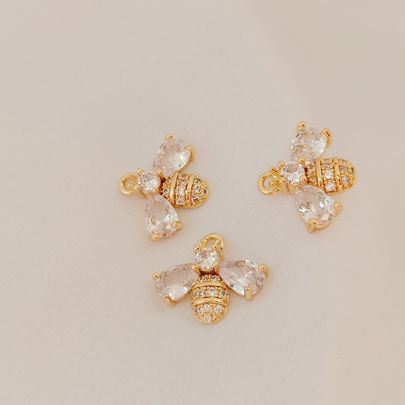 Mặt Dây Chuyền Thủ Công Hình Chú Ong Mạ Vàng 14K Đính Đá Zircon Nhiều Màu Sắc