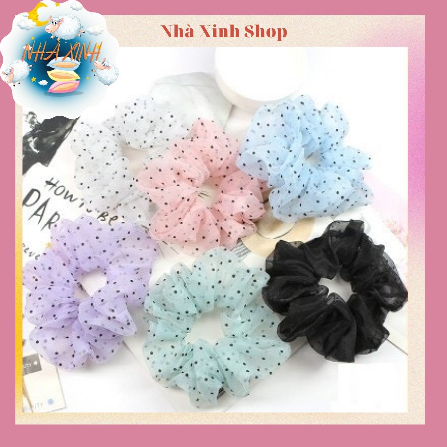 Dây cột tóc, scrunchies chấm bi nhiều màu