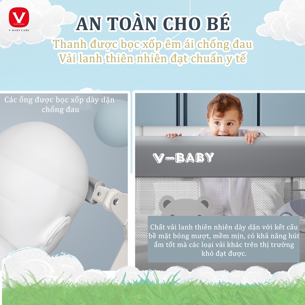 Thanh Chắn Giường V-Baby N1S Cao 105cm Hạ 1 Bên (1 THANH 1 MẶT)