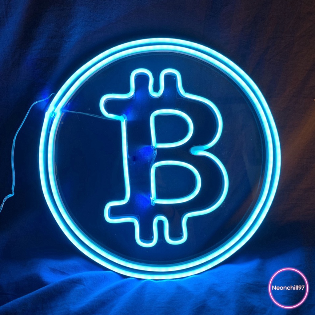 Đèn led neon hình Bitcoin vàng, Neonchill97, Decor phòng làm việc, phòng ngủ