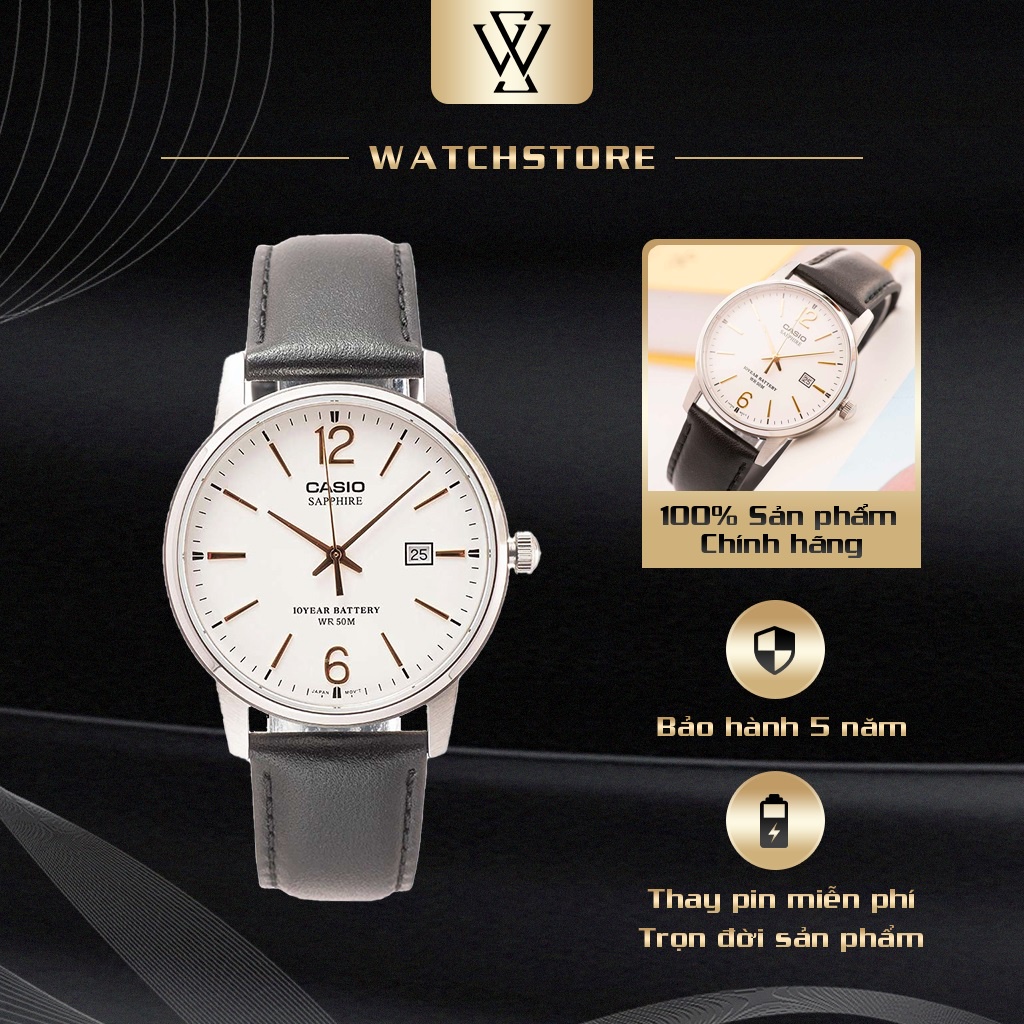 Đồng Hồ Quartz Nam Casio WATCHSTORE MTS-110L-7AVDF Thiết Kế Kính Sapphire 39mm, Dây Da, Vỏ Thép Không Gỉ