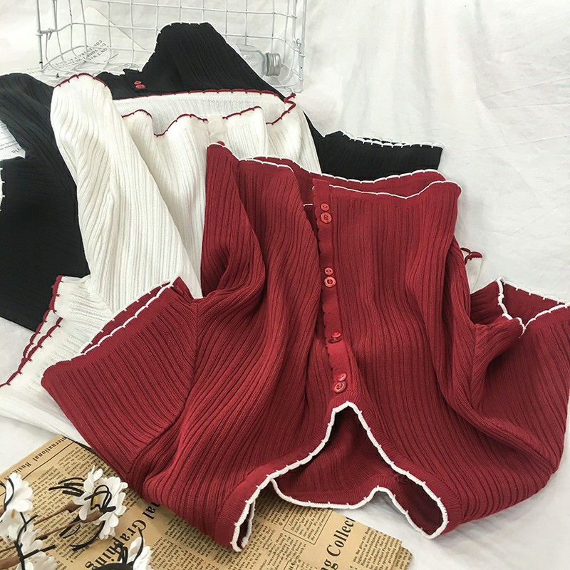 Croptop BIGSIZE viền hot hit 50-80kg -Cúc đỏ