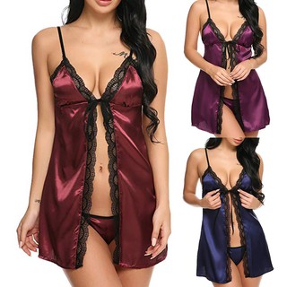 Đầm ngủ hở lưng chất liệu lụa satin đính nơ size s xl cho nữ