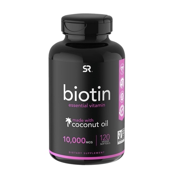 Viên uống thuần chay hữu cơ Biotin (10,000mcg) Sports Research SR Organic Coconut Oil 120 viên USA