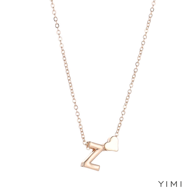 Dây chuyền mặt chữ A-Z phối trái tim bề mặt mạ vàng thời trang