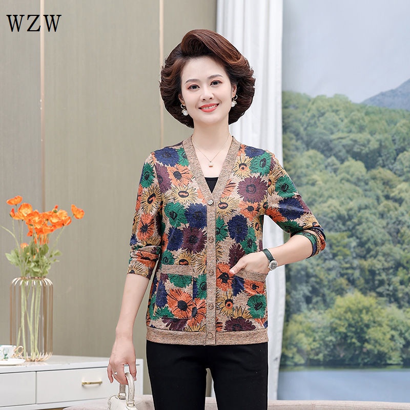 Áo Khoác Dệt Kim Tay Dài Plus Size Cho Phụ Nữ Trung Niên đầm phụ nữ trung niên khoác nữ trung niên