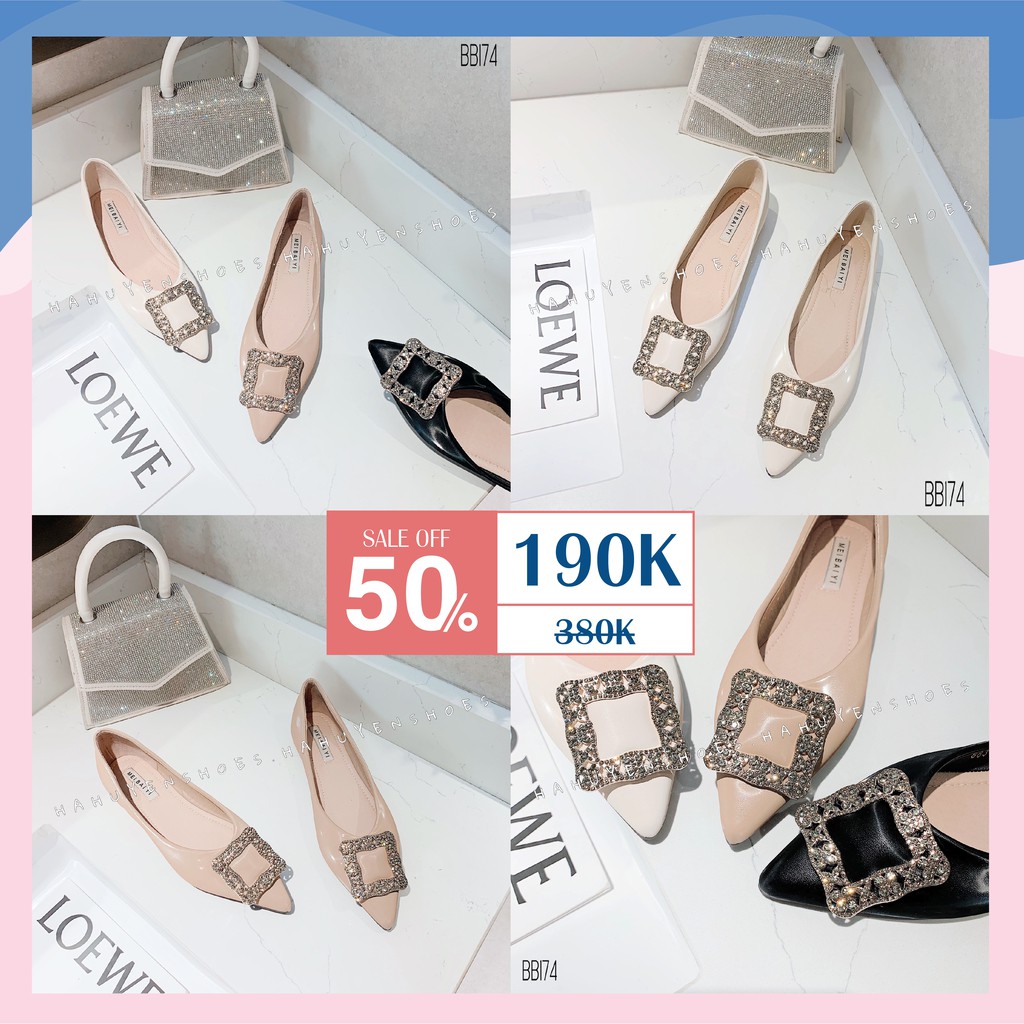 Bệt nữ HHS nhung lì mũi nhọn khóa đá sóng cong Hà Huyền Shoes - BB174