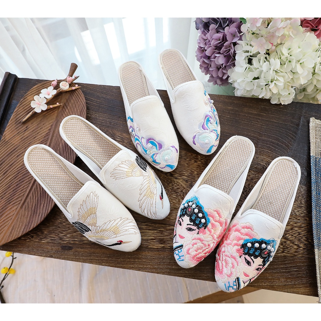 Dép bít mũi MS ISS754 cotton thêu họa tiết nhiều kiểu tùy chọn phong cách Trung Hoa cổ điển thời trang dành cho nữ