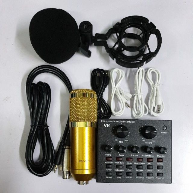 [Mã ELHACE giảm 4% đơn 300K] Bộ hát thu âm cao cấp V8 Auto Tune mic bm900