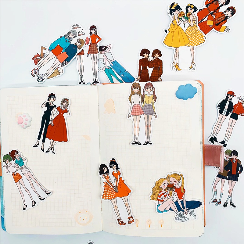Set 20 miếng sticker cô gái hiện đại nhiều phong cách tự chọn