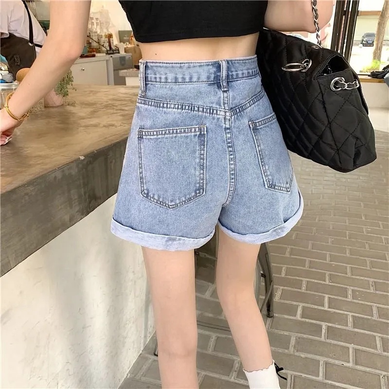 Quần Short Denim Lưng Cao Ống Rộng Thời Trang Mùa Hè Dành Cho Nữ