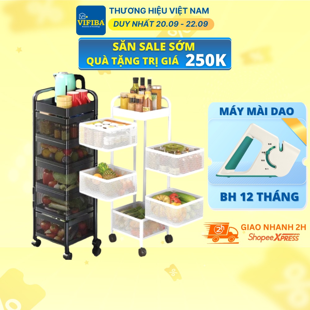 Kệ Xoay Đa Năng Nhà Bếp VIFIBA Vuông 5 Tầng 26x26x95cm Sơn Tĩnh Điện Thép Carbon không gỉ Màu Đen Trắng