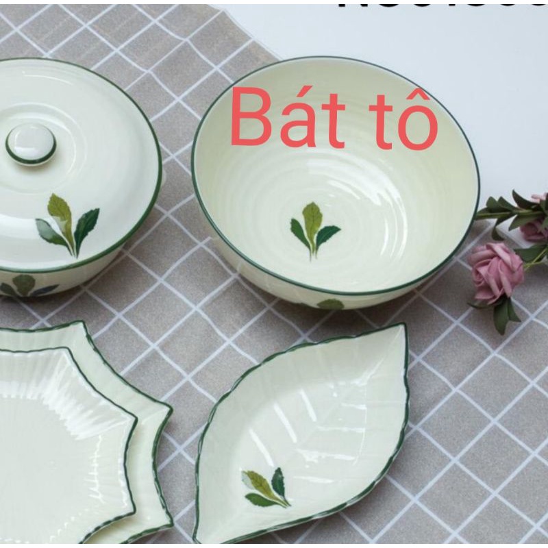 Bán lẻ bát đĩa vẽ ngò gai men kem.Hàng sứ Bát Tràng.