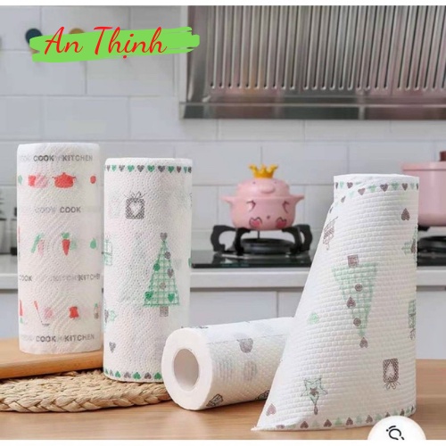 Cuộn Giấy Lau Tay, Lau Nhà Bếp ⚡ FREE SHIP ⚡  In Họa Tiết Trắng Đa Năng