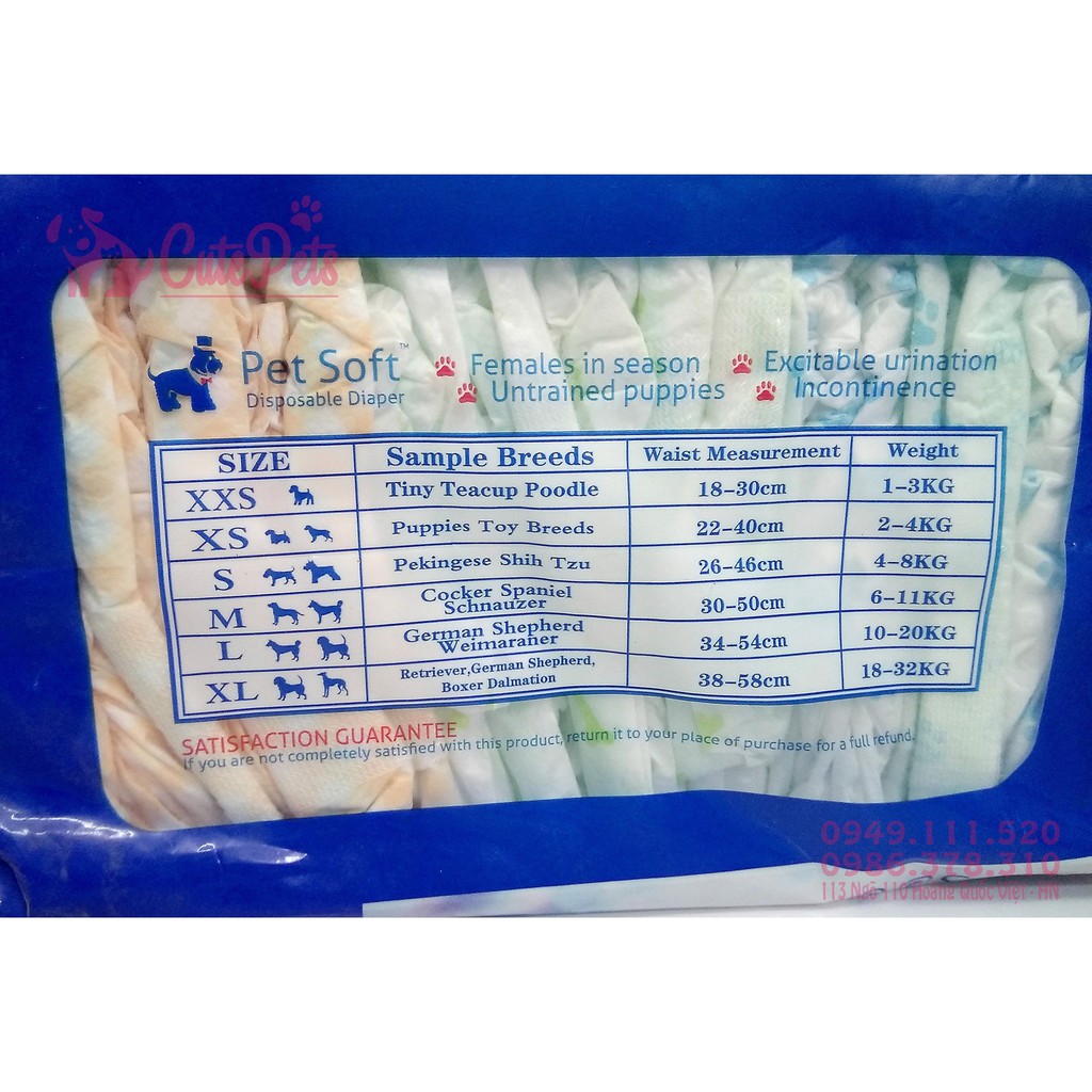 Bỉm Quần Cho Chó Pet Soft size XS từ: 22 - 40cm/ 2 - 4kg