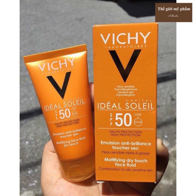 ( CHÍNH HÃNG ) Kem Chống Nắng Không Gây Nhờn Rít Không Màu SPF50  Vichy Capital Soleil SPF50 Face Dry Touch (50ml)