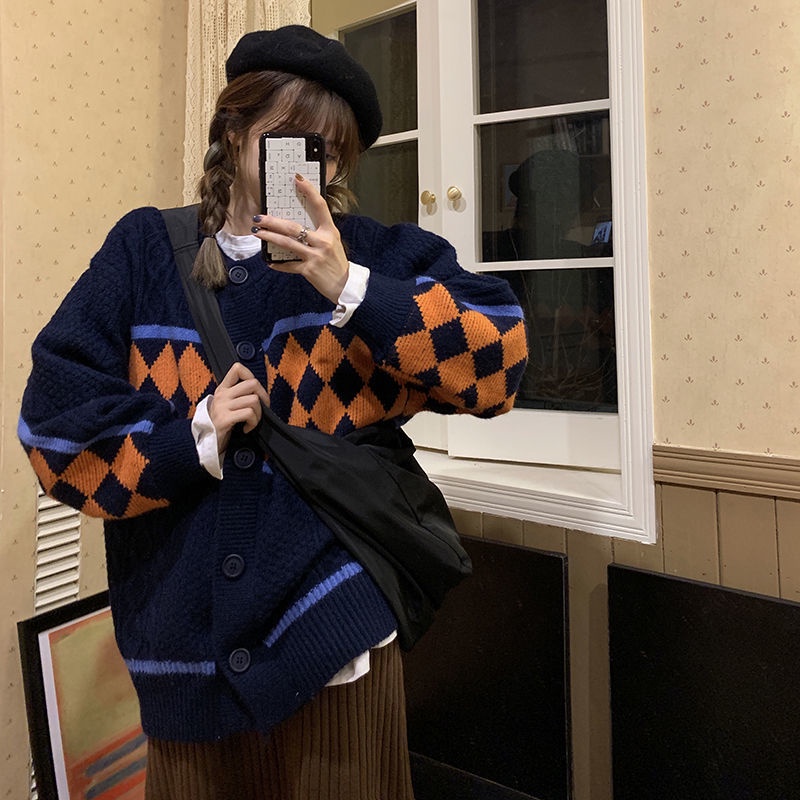 Áo khoác cardigan dệt kim tay dài dáng rộng phong cách Nhật Bản thiết kế thời trang thu đông mới