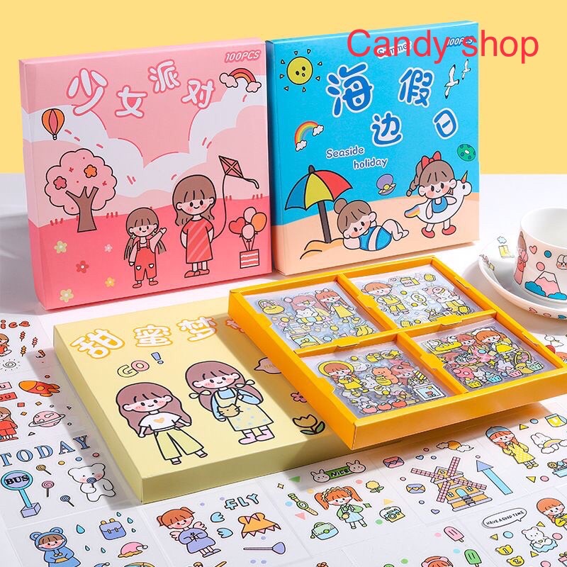 Hộp quà tặng 100 tấm dán sticker dễ thương