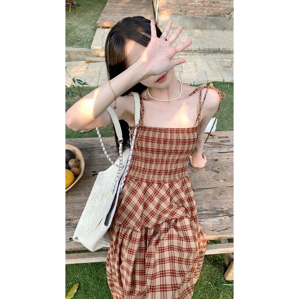 61374 Đầm Dài Hai Dây Kẻ Sọc Mùa Hè