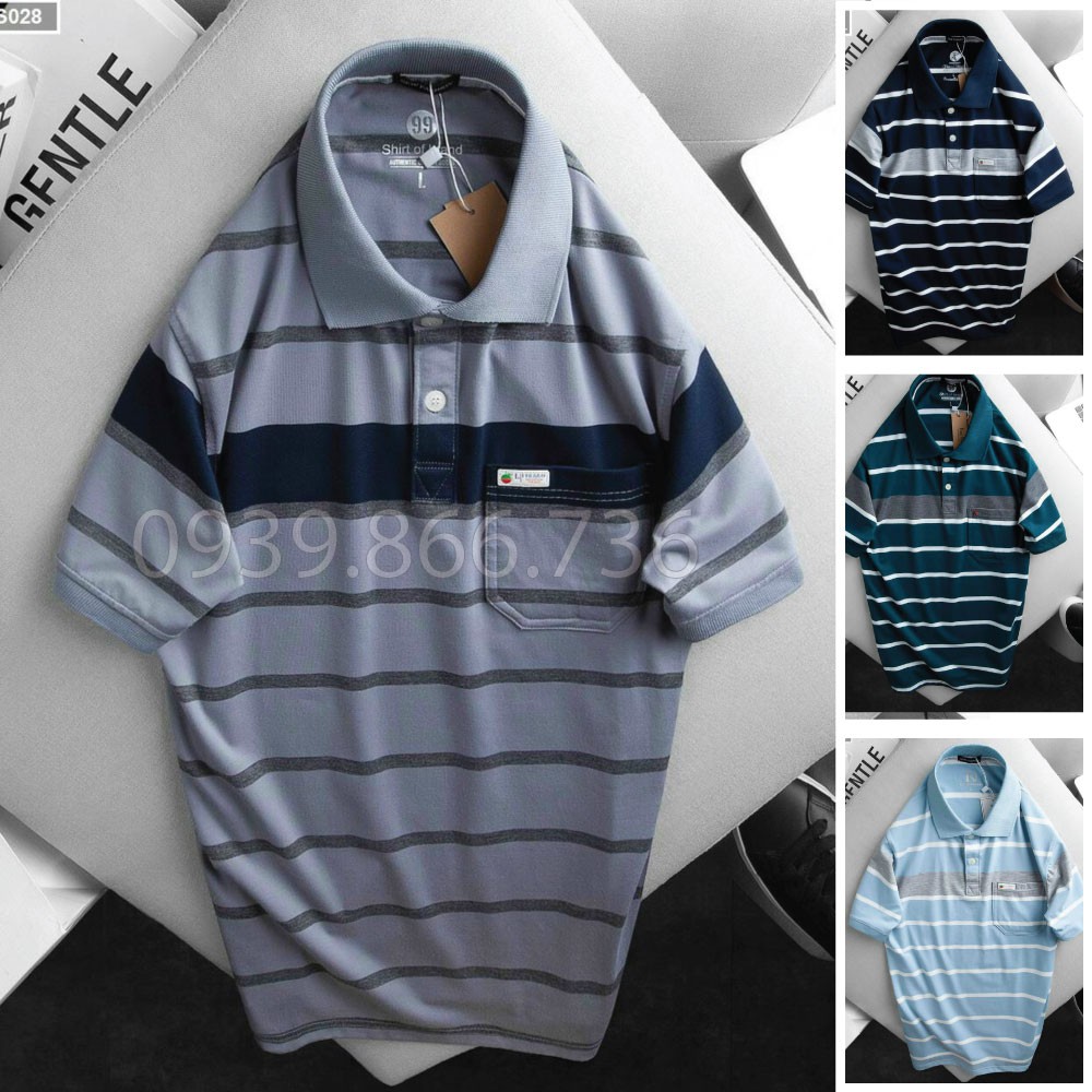 Áo Polo nam cổ bẻ phối có túi trung niên vải cá sấu Cotton xuất xịn,chuẩn form,sang trọng-lịch lãm -POLO NAM