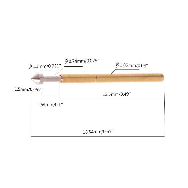 Set 100 Đầu Dò Pogo P75-E2 Đường Kính 1.3mm Dài 16.5mm