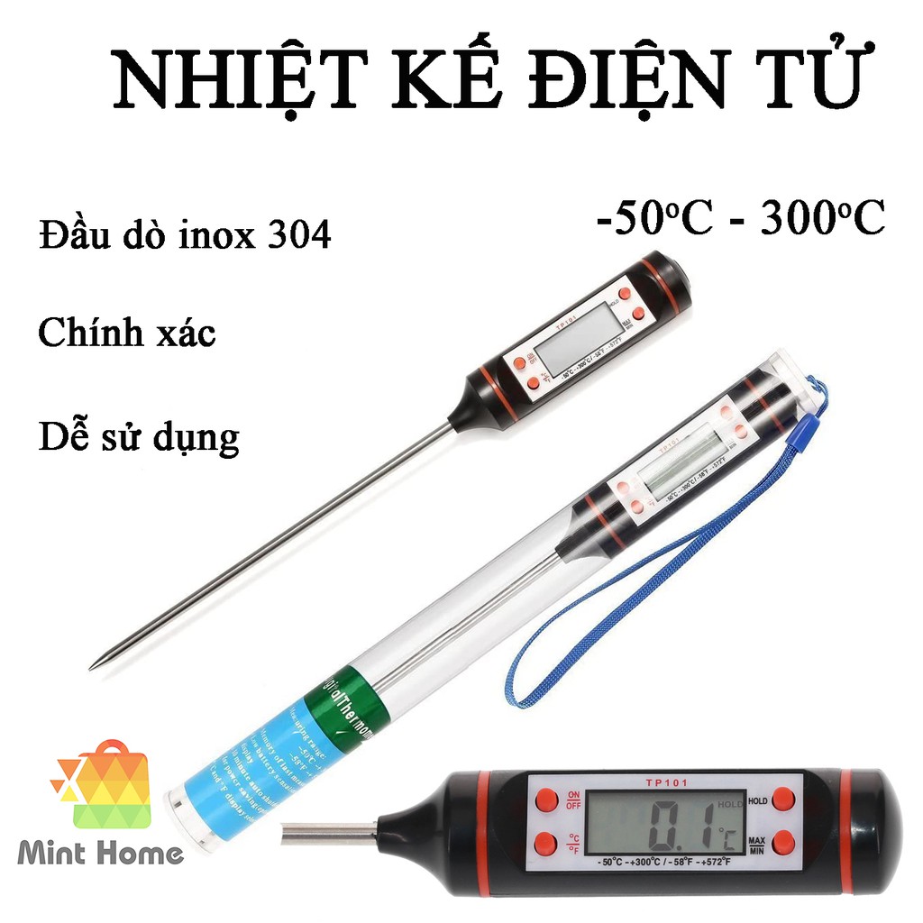 Nhiệt kế điện tử đo nước pha sữa cho bé, trẻ em, đo nhiệt độ thực phẩm nấu ăn, làm bánh, dầu, tắm cho phòng bếp