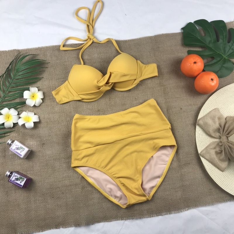 Bộ bơi bikini 2 mảnh thun gân vàng dễ thương