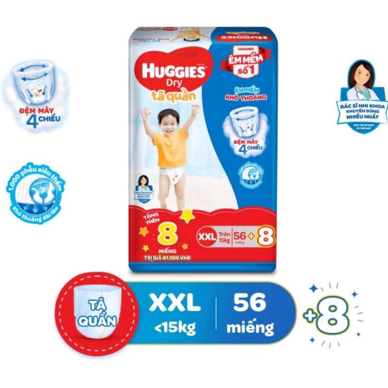 Tặng 8 miếng -Tã quần Huggies M74 / L68 / XL62 / XXL56