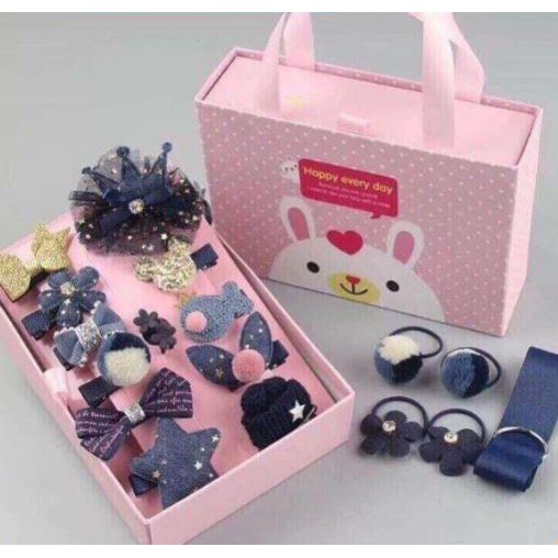 Hộp nơ buộc tóc 18 chi tiết cho bé dễ thương.