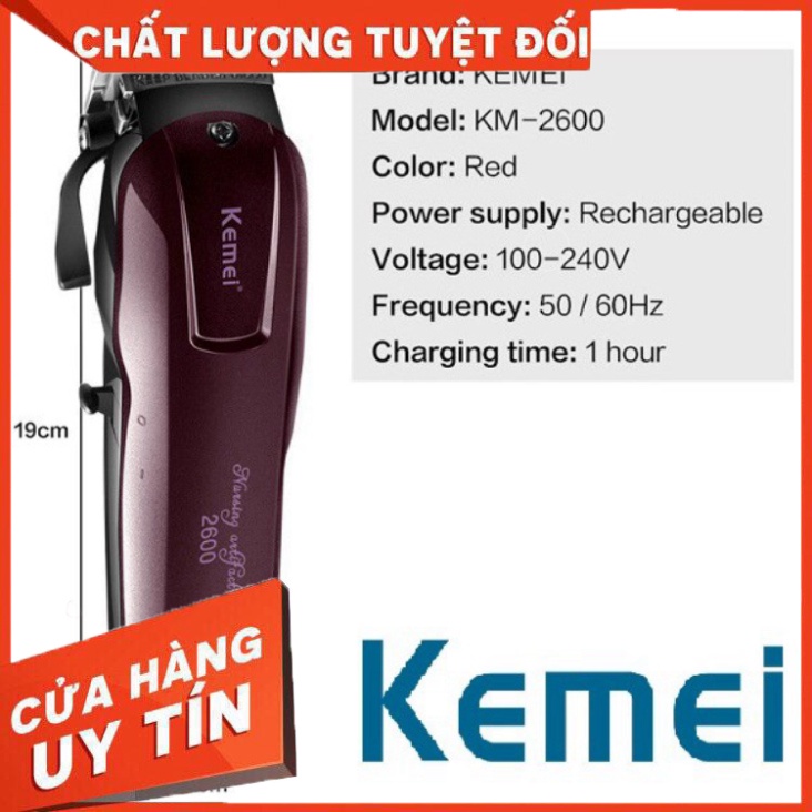 Tông Đơ Cắt Tóc Chuyên Nghiệp Kemei KM-2600 Không Dây - Hàng nhập khẩu