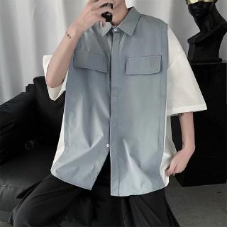 Men's short-sleeved shirt with chest pocket design in two colors, simple fashion