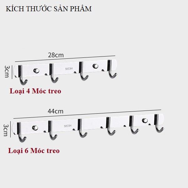 Móc Treo Quần Áo, Treo Đồ Đạc Inox 304 Cao Cấp - Tặng Kèm Keo Dán Tường Không Khoan Đục