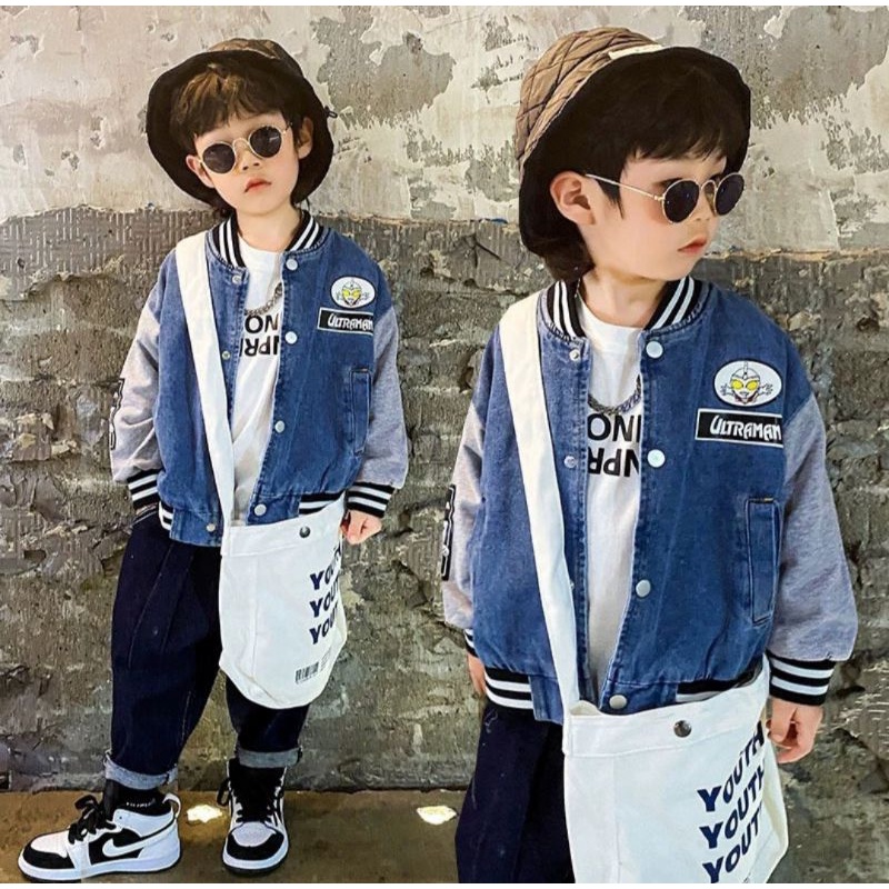 Áo Khoác Bomber Jean Mềm Phối Tay Hot trent Cho Bé Trai
