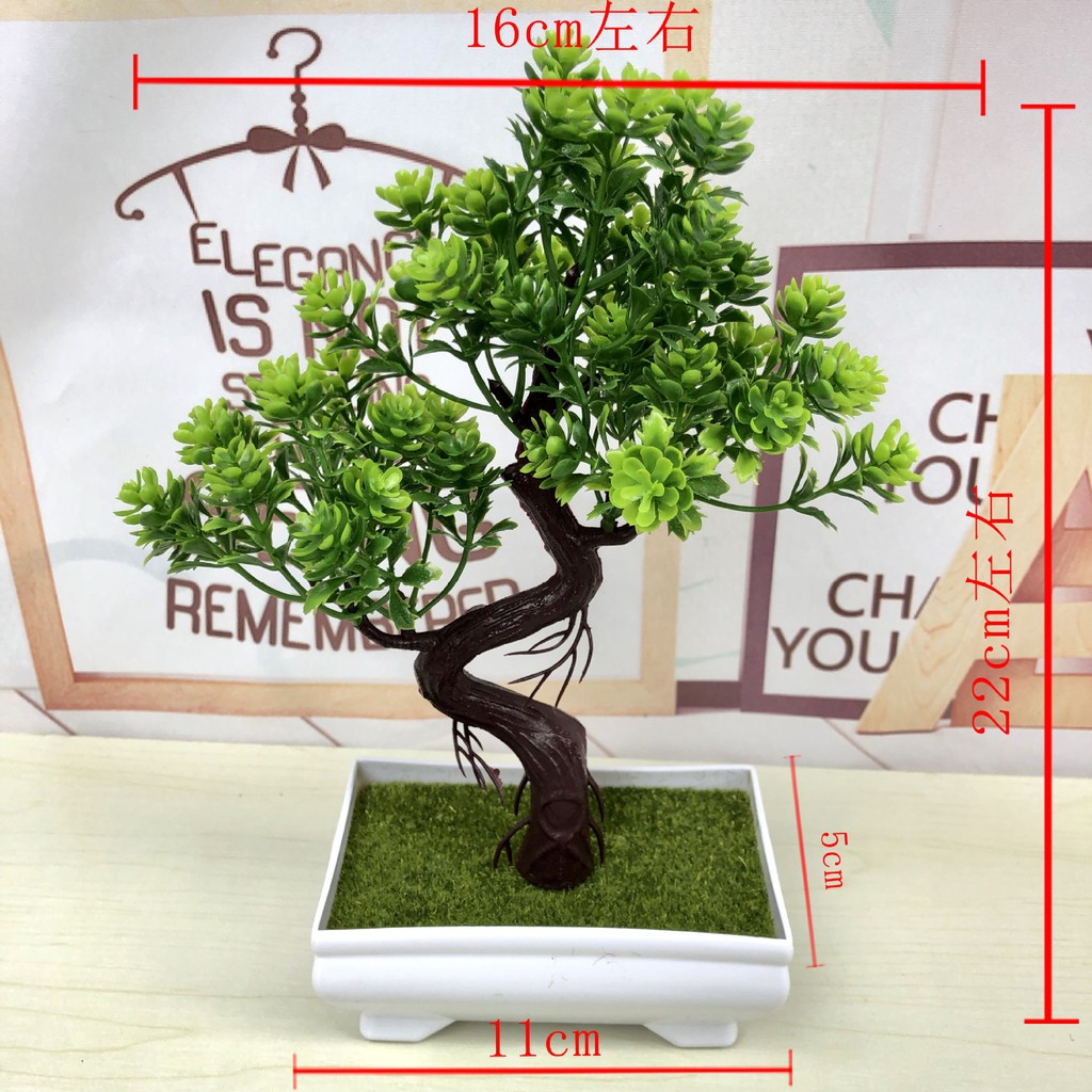Chậu cây bonsai giả komatsu VI039 (kèm chậu,cao 22cm, rộng 16cm), cây hoa giả trang trí