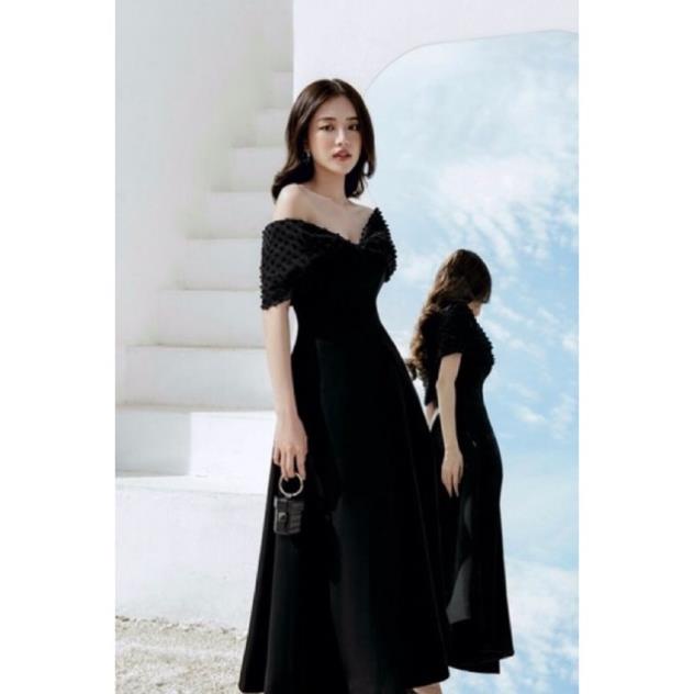 Đầm / váy dự tiệc trễ vai phối ren bi, đầm xoè dạo phố trễ vai gợi cảm