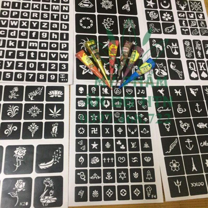 Khuôn vẽ henna - khuôn vẽ săm tatoo Ấn Độ bảng A4